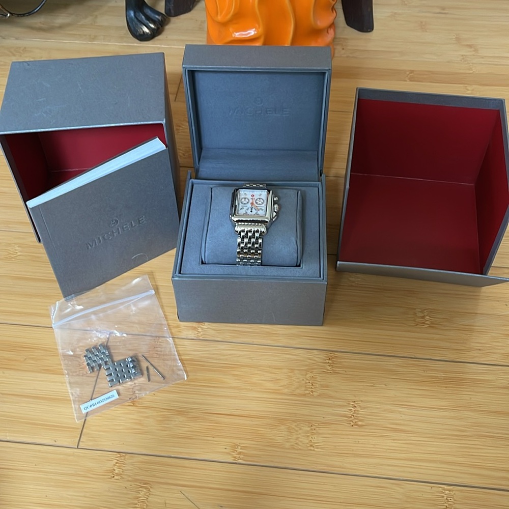 Women Michele Silver Watches Deco Diamond Chronograph